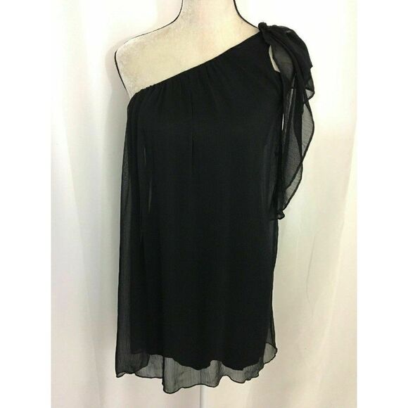 TFNC London Womens Solid Black Tank Chiffon Cocktail Party Mini Dress Small - Picture 1 of 7